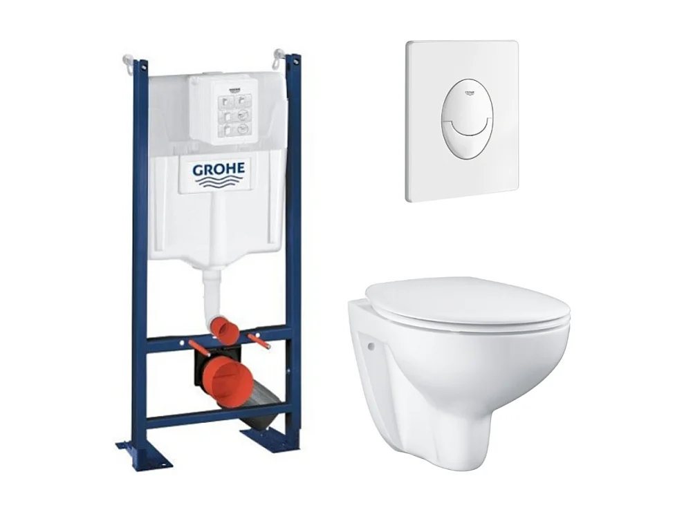 Pack WC suspendu sans bride GROHE Bau Cerami avec bâti support Rapid SL Project et plaque de commande Start blanc