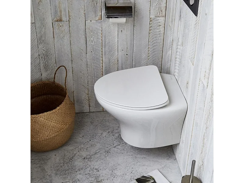 Cuvette WC suspendu sans bride JACOB DELAFON Nouvelle Vague avec abattant frein de chute extra-plat déclipsable