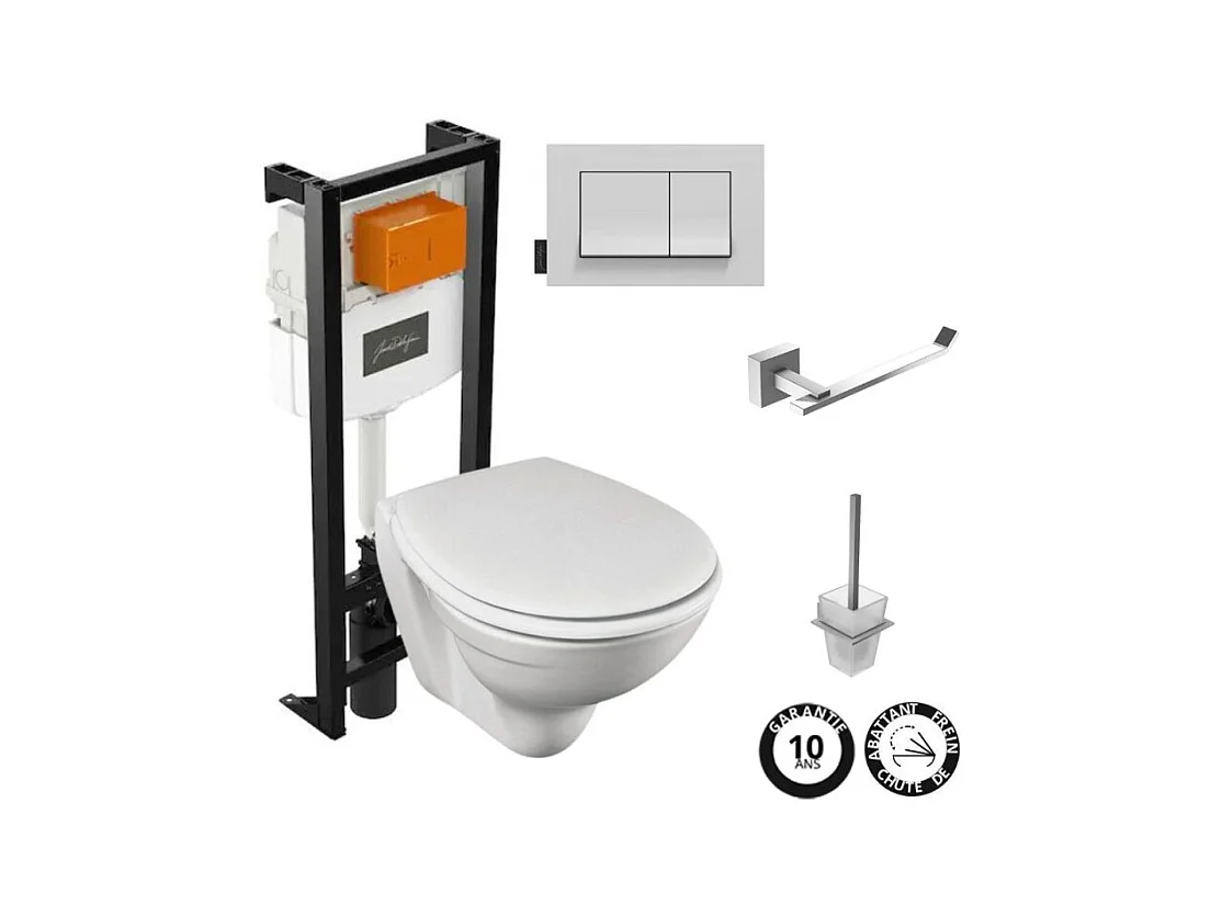 Pack WC suspendu sans bride JACOB DELAFON Patio + porte-balai + porte-rouleau Eo Moderne