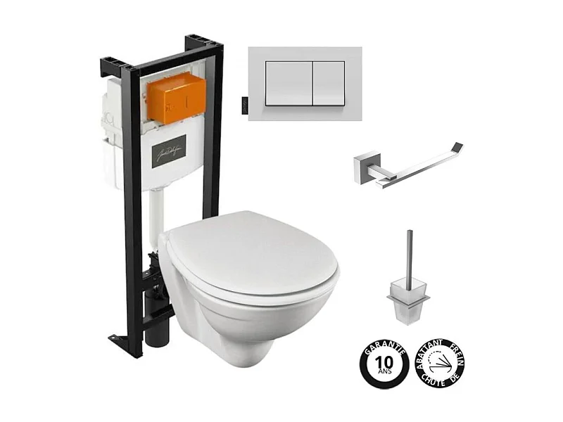Pack WC suspendu sans bride JACOB DELAFON Patio + porte-balai + porte-rouleau Eo Moderne