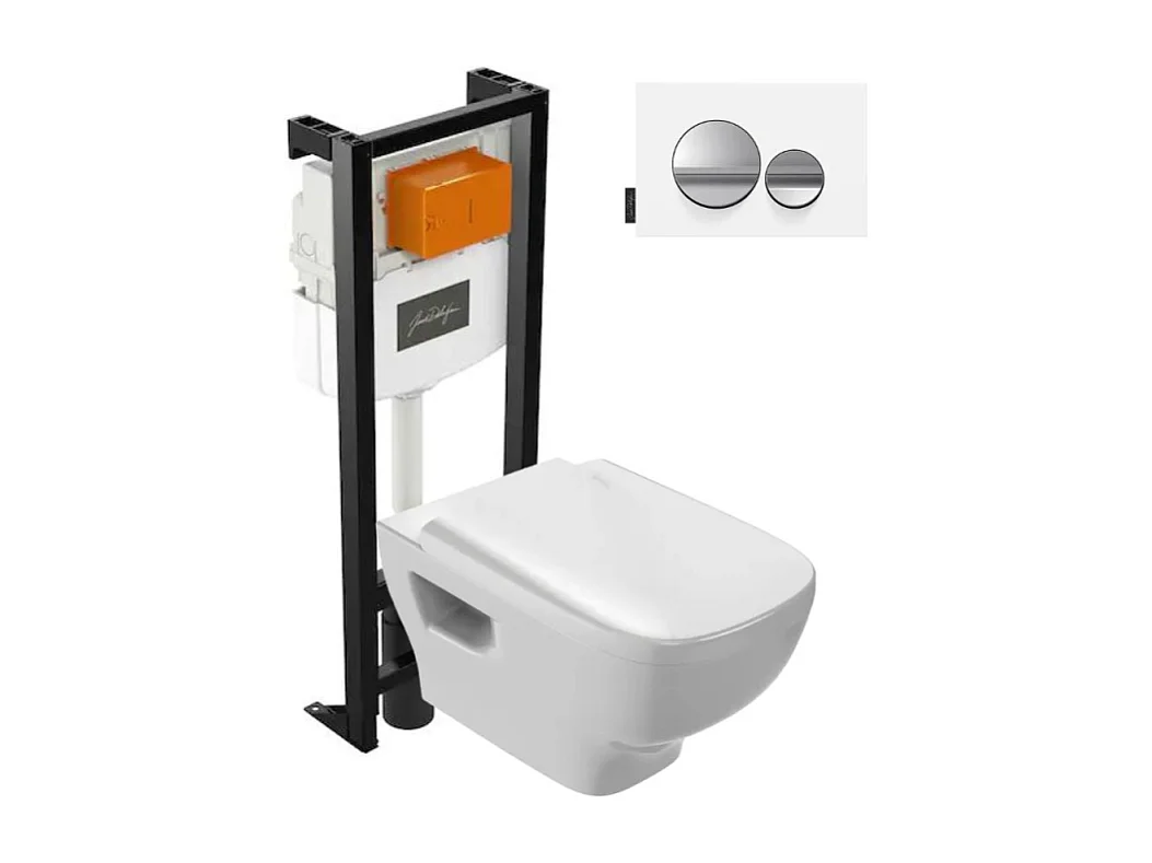 Pack WC suspendu sans bride JACOB DELAFON Struktura avec abattant + bâti support + plaque chrome brillant/blanc mat