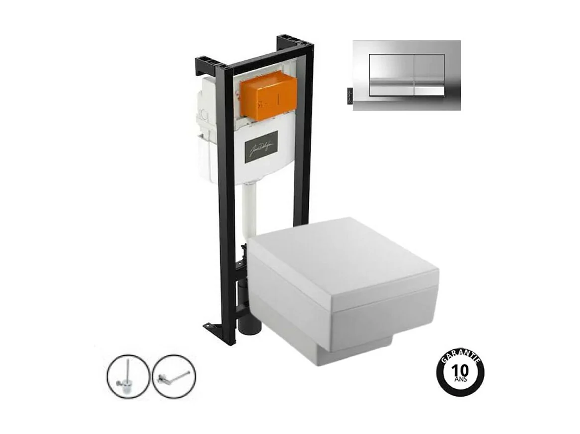 Pack WC suspendu JACOB DELAFON Terrace+ bâti-support + plaque Chrome + accessoires