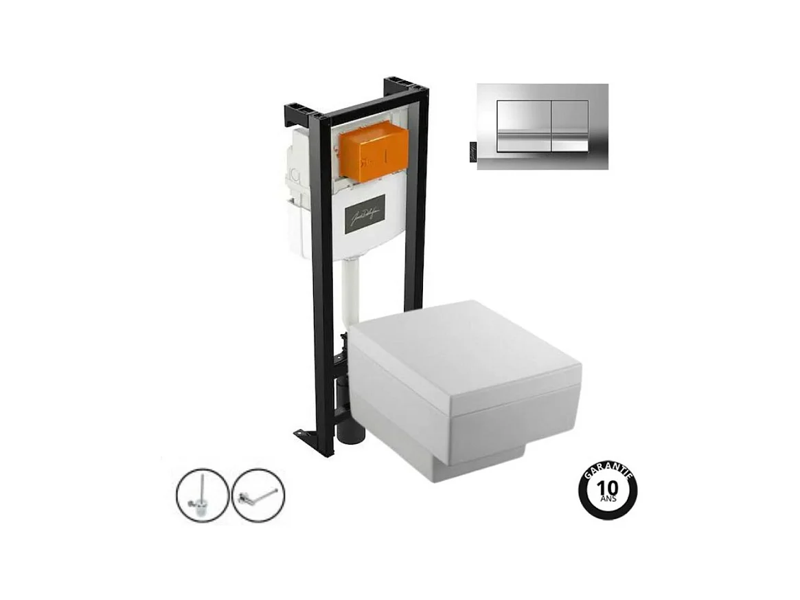 Pack WC suspendu JACOB DELAFON Terrace+ bâti-support + plaque Chrome + accessoires