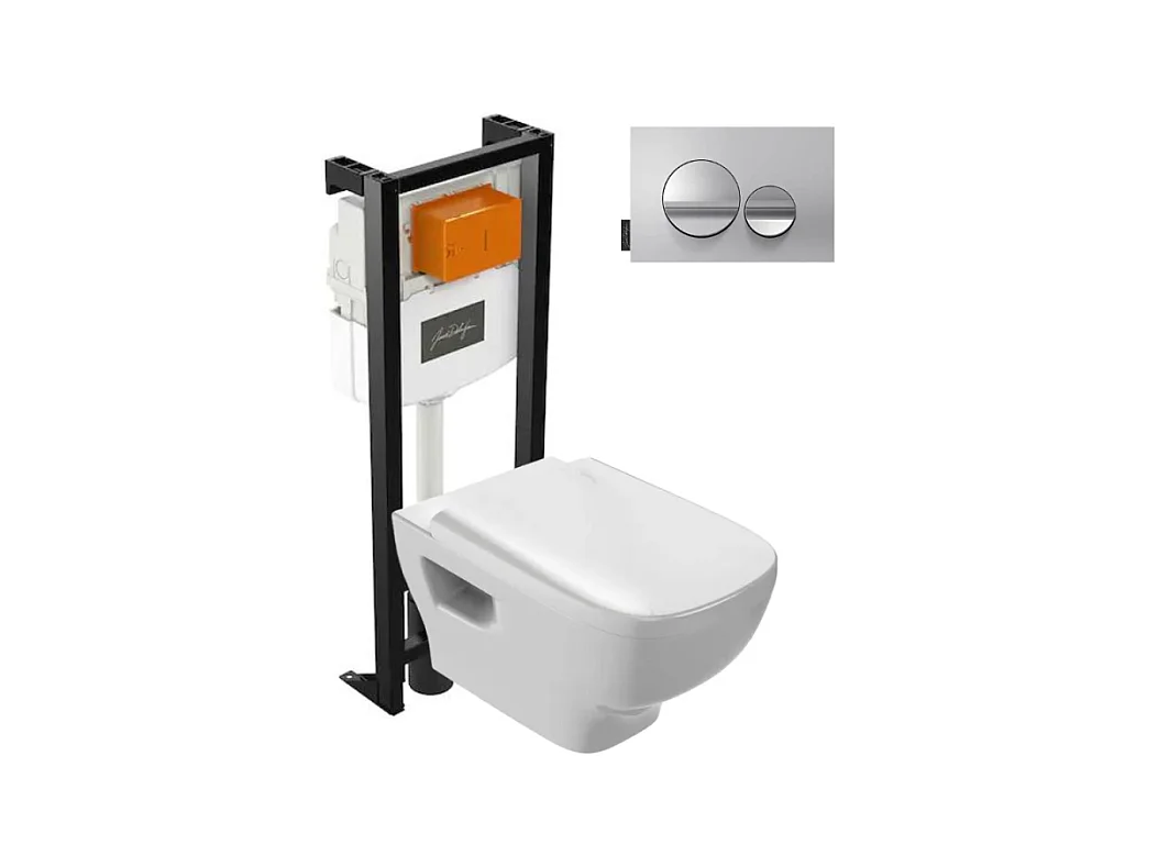 Pack WC suspendu sans bride JACOB DELAFON Struktura+ bâti-support + plaque Chrome brillant/Chrome mat