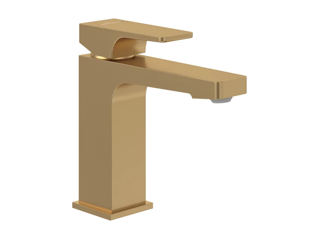 VILLEROY ET BOCH Architectura Mezclador de lavabo cuadrado con tirador en Oro Cepillado