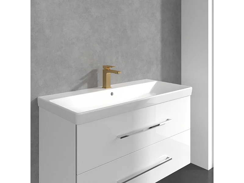 VILLEROY ET BOCH Architectura Mezclador de lavabo cuadrado con tirador en Oro Cepillado