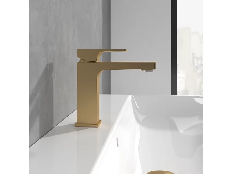 VILLEROY ET BOCH Architectura Mezclador de lavabo cuadrado con tirador en Oro Cepillado