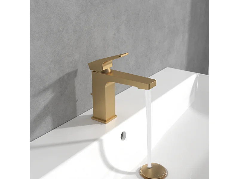 VILLEROY ET BOCH Architectura Mezclador de lavabo cuadrado con tirador en Oro Cepillado