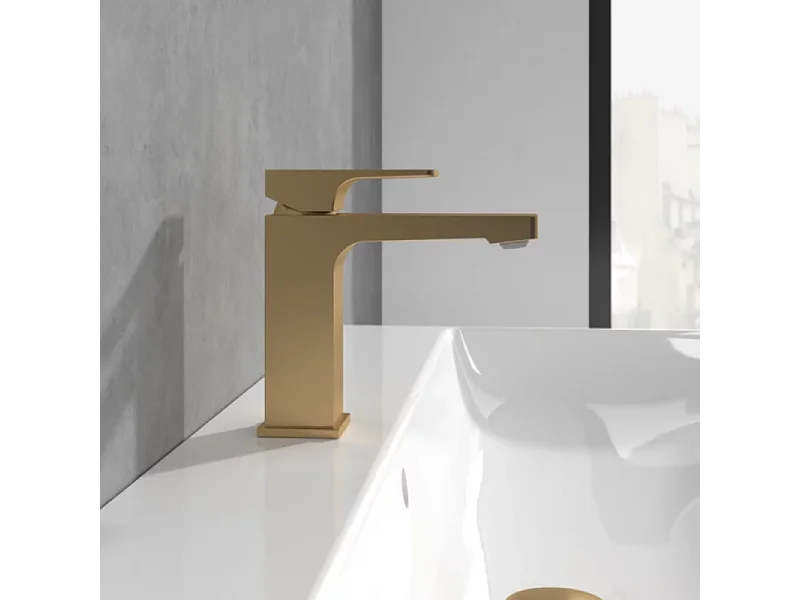VILLEROY ET BOCH Architectura Mezclador de lavabo cuadrado con tirador en Oro Cepillado