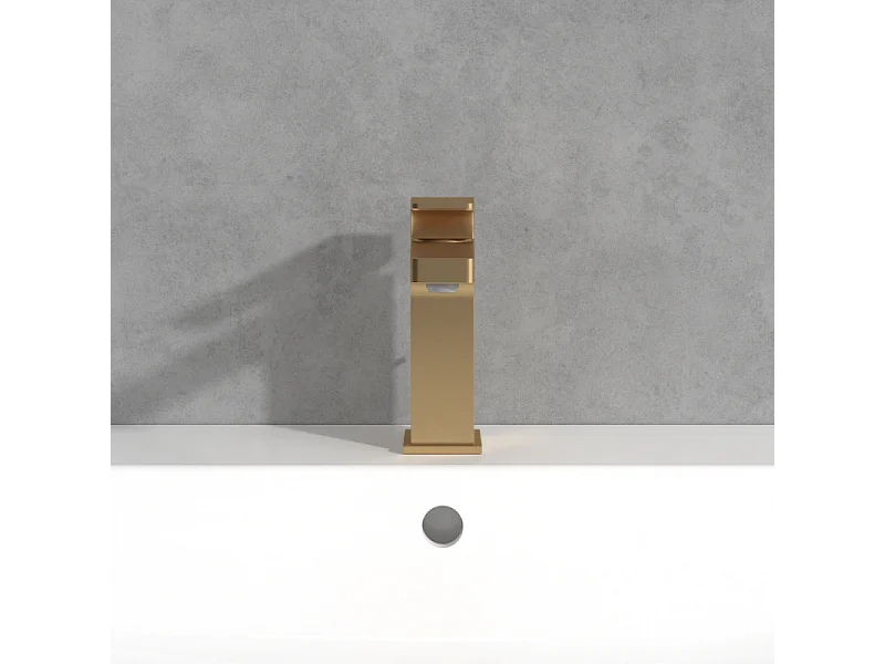 VILLEROY ET BOCH Architectura Mezclador de lavabo cuadrado con tirador en Oro Cepillado