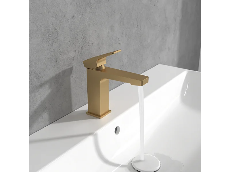 VILLEROY ET BOCH Architectura Mezclador de lavabo cuadrado con tirador en Oro Cepillado