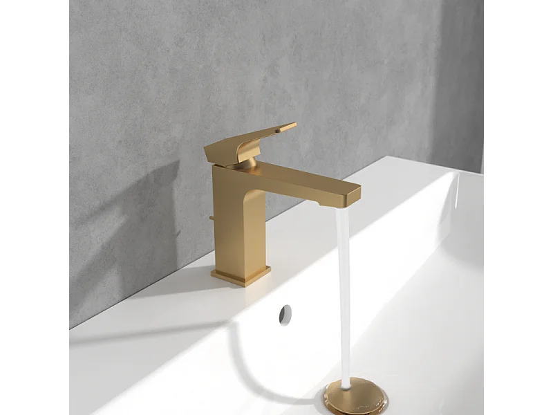 VILLEROY ET BOCH Architectura Mezclador de lavabo cuadrado con tirador en Oro Cepillado