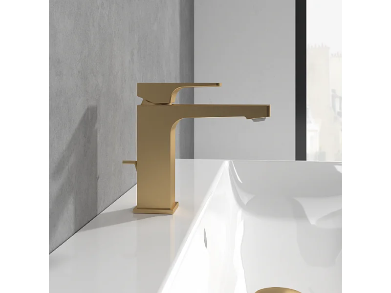 Mitigeur lavabo VILLEROY ET BOCH Architectura Square avec tirette Or brossé