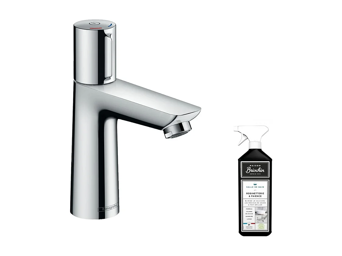 Mitigeur lavabo HANSGROHE Talis Select E 110 sans tirette ni vidage chrome  + nettoyant Briochin