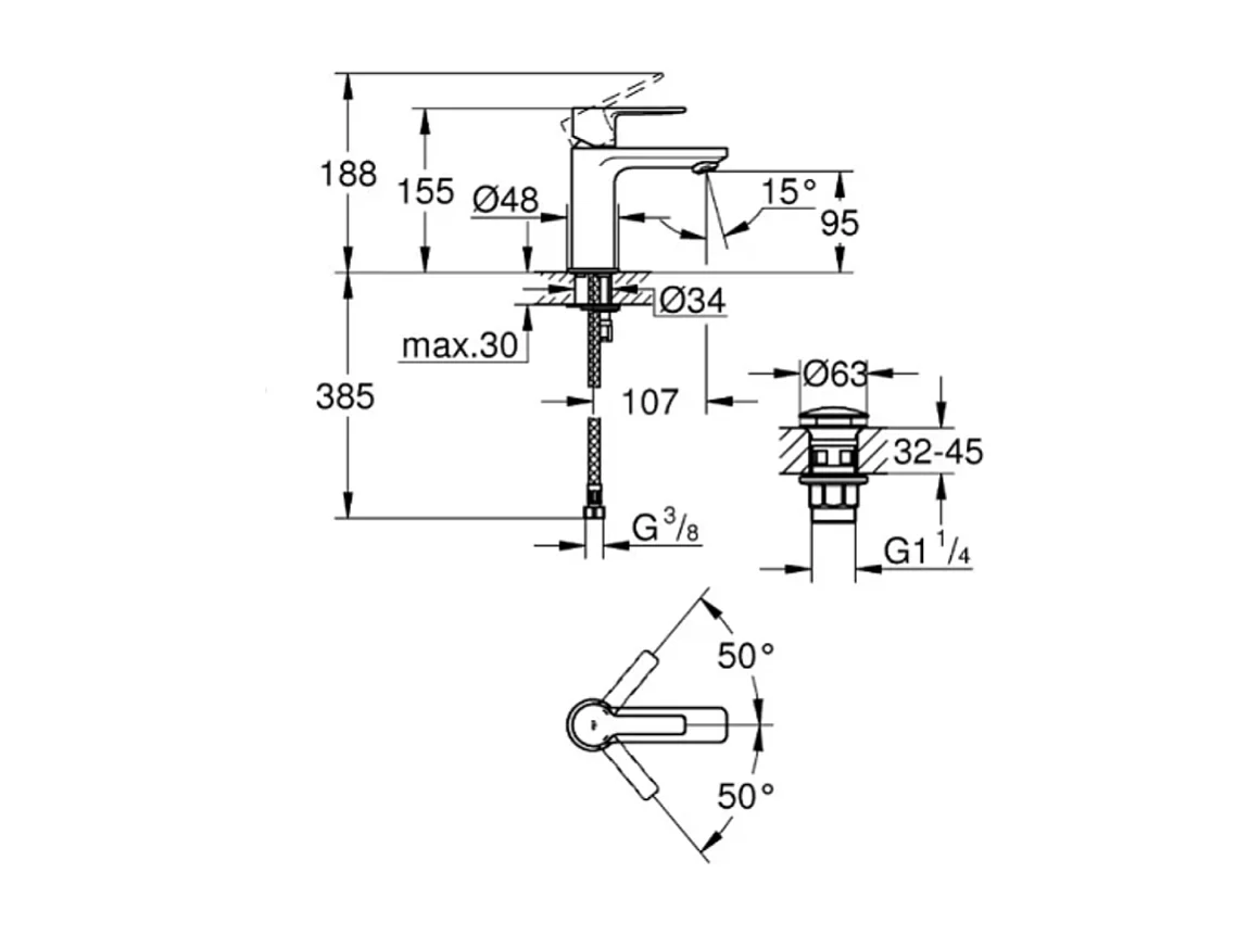 Mitigeur lavabo GROHE Lineare XS sans tirette