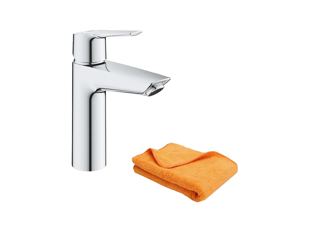 Mitigeur lavabo GROHE Quickfix Start 2021 avec vidage Push-Open chromé + microfibre