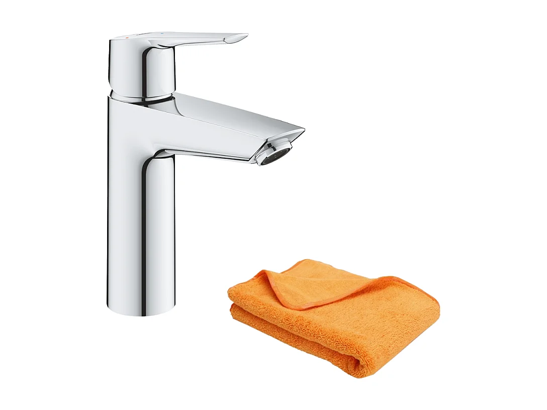 Mitigeur lavabo GROHE Quickfix Start 2021 avec vidage Push-Open chromé + microfibre