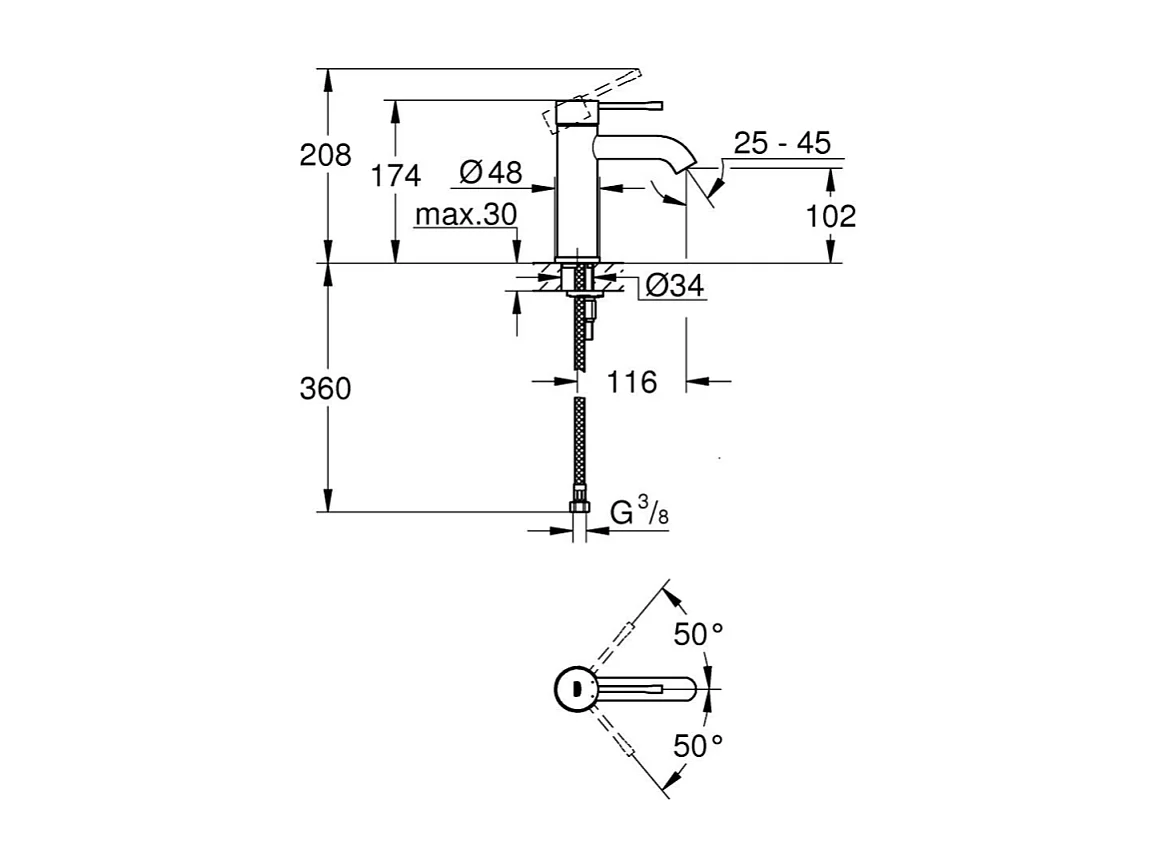 Lot de 2 mitigeurs lavabo GROHE Essence AquaGuide S sans vidage