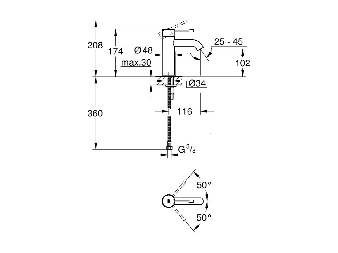 Lot de 2 mitigeurs lavabo GROHE Essence AquaGuide S sans vidage