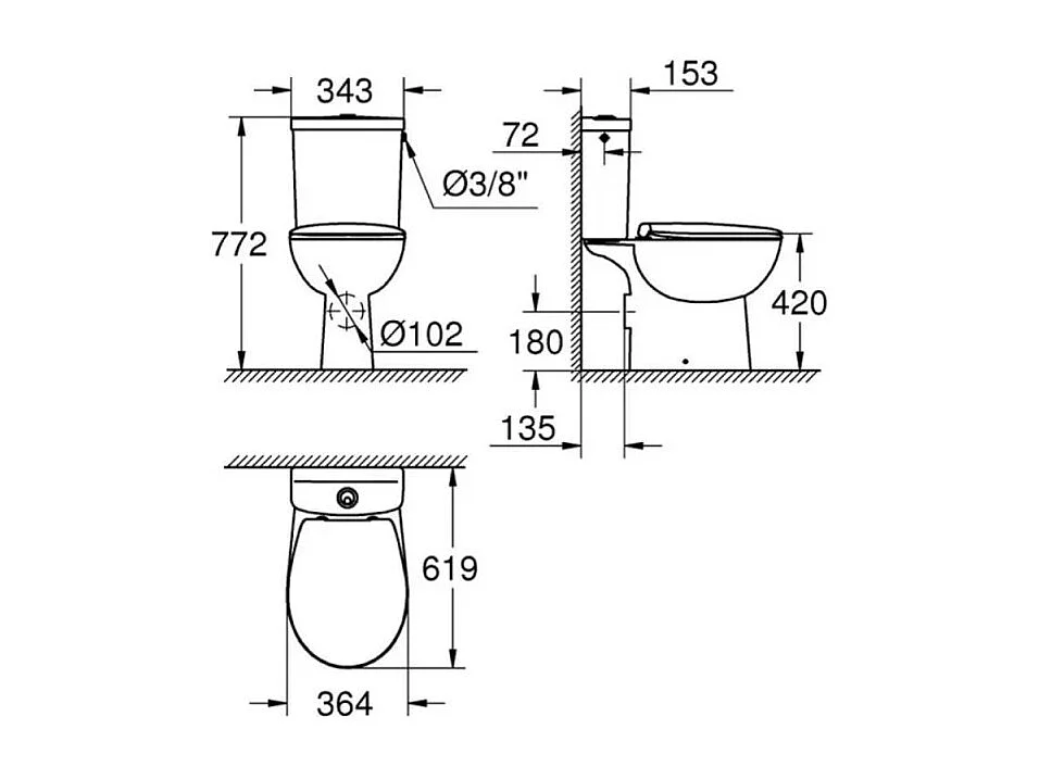 GROHE Pack WC à poser Bau Ceramic + Dérouleur de papier mural Essentials