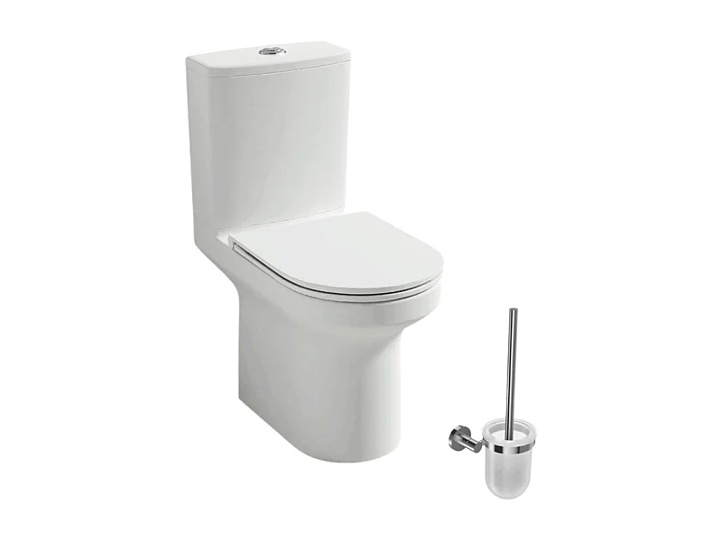 WC à poser sans bride sortie horizontale JACOB DELAFON Elite avec abattant frein de chute + Porte-balai chromé