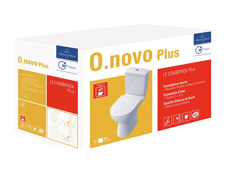 WC à poser VILLEROY ET BOCH O.novo avec abattant frein de chute déclipsable + nettoyant Briochin