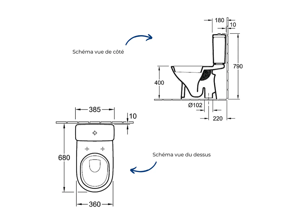 WC à poser sortie verticale VILLEROY & BOCH O.novo avec abattant frein de chute + nettoyant
