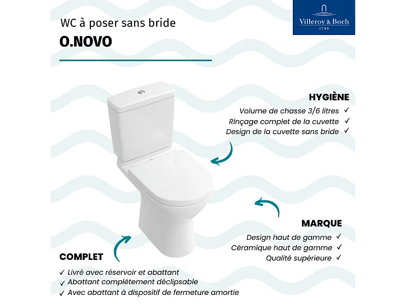 WC à poser sortie verticale VILLEROY & BOCH O.novo avec abattant frein de chute + nettoyant