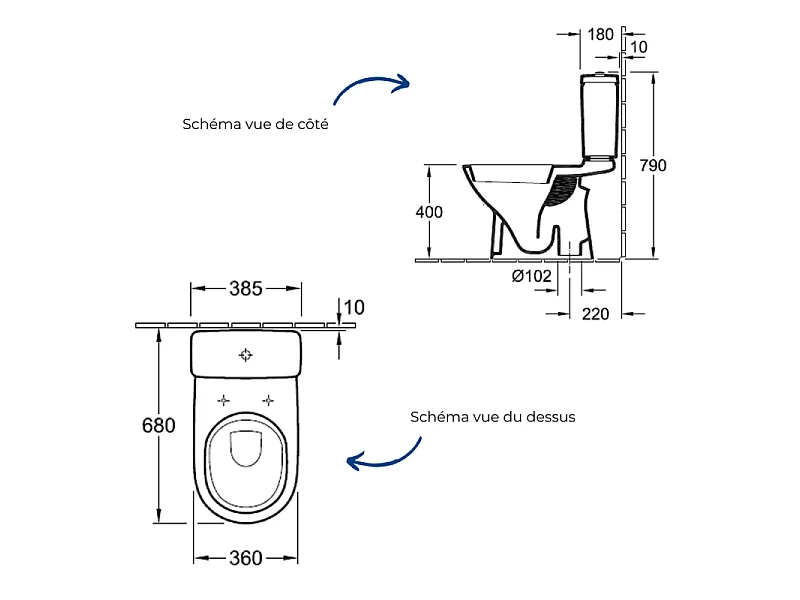 WC à poser sortie verticale VILLEROY & BOCH O.novo avec abattant frein de chute + nettoyant