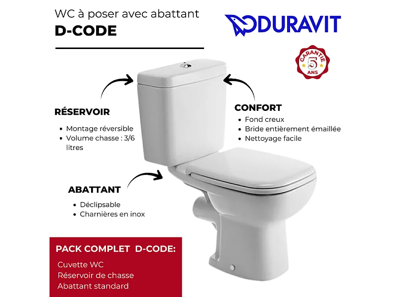 WC à poser DURAVIT D-code avec abattant