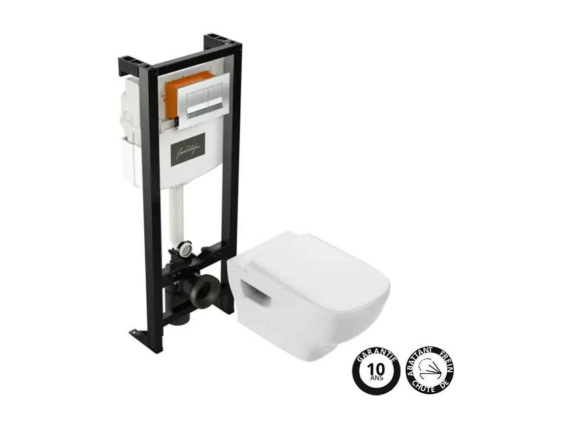 Pack WC suspendu sans bride JACOB DELAFON Struktura + abattant + plaque + bâti support