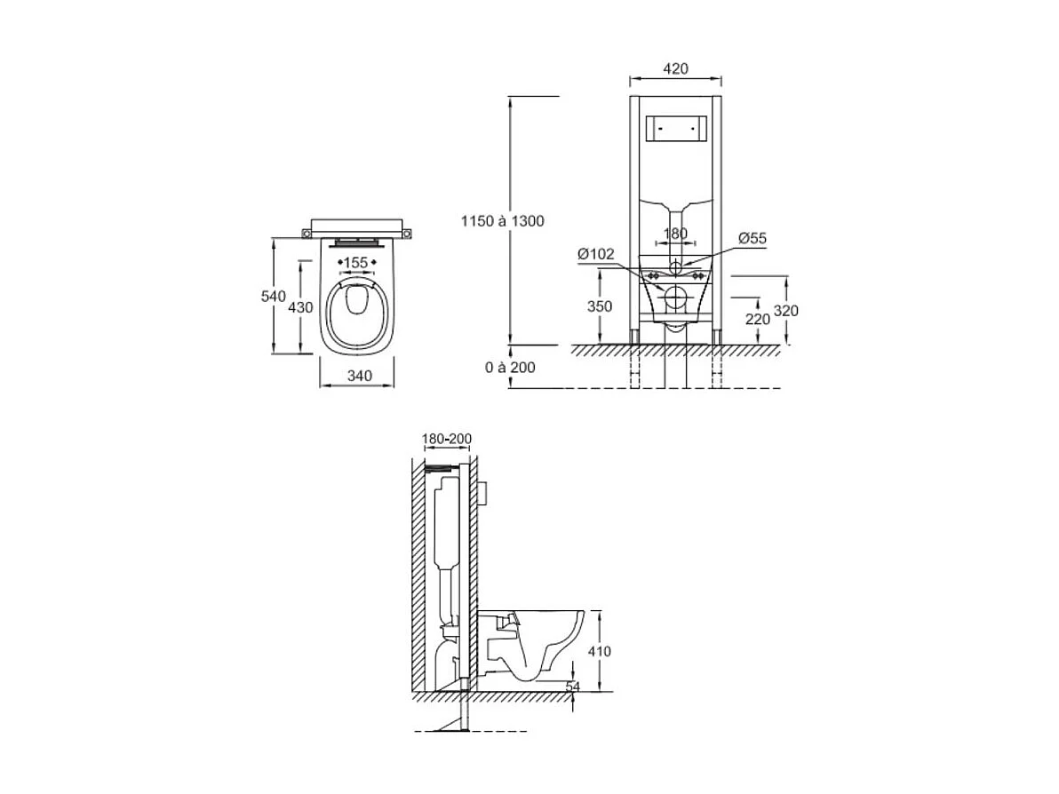 Pack WC suspendu sans bride JACOB DELAFON Struktura + abattant + plaque + bâti support