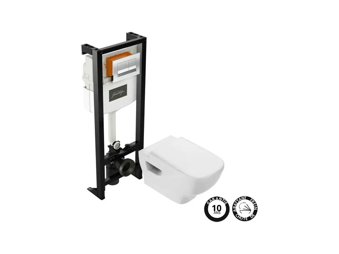 Pack WC suspendu sans bride JACOB DELAFON Struktura + abattant + plaque + bâti support