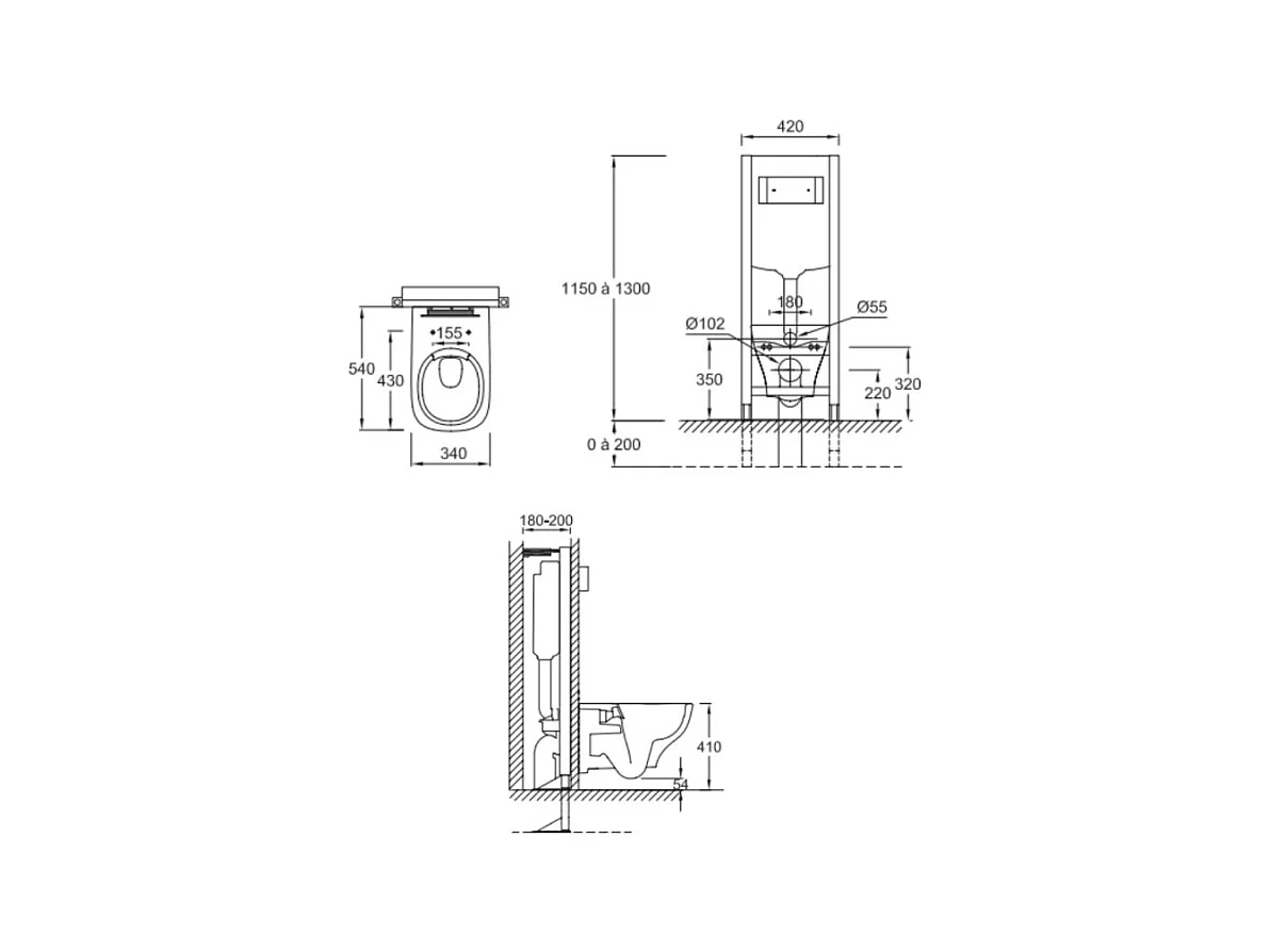 Pack WC suspendu sans bride JACOB DELAFON Struktura + abattant + plaque + bâti support