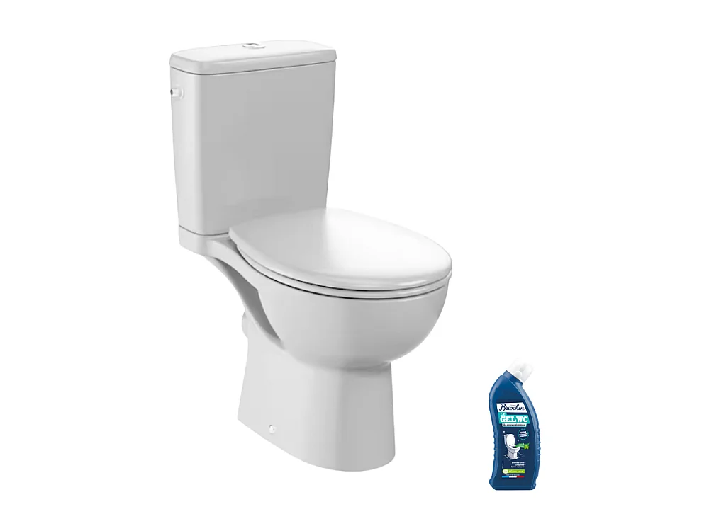 WC à poser sans bride sortie horizontale JACOB DELAFON Gaspard avec abattant frein de chute et déclipsable + gel WC