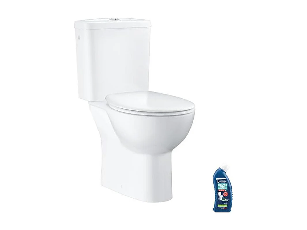WC à poser sans bride GROHE Bau Ceramic Quickfix avec abattant frein de chute declipsable + nettoyant Briochin