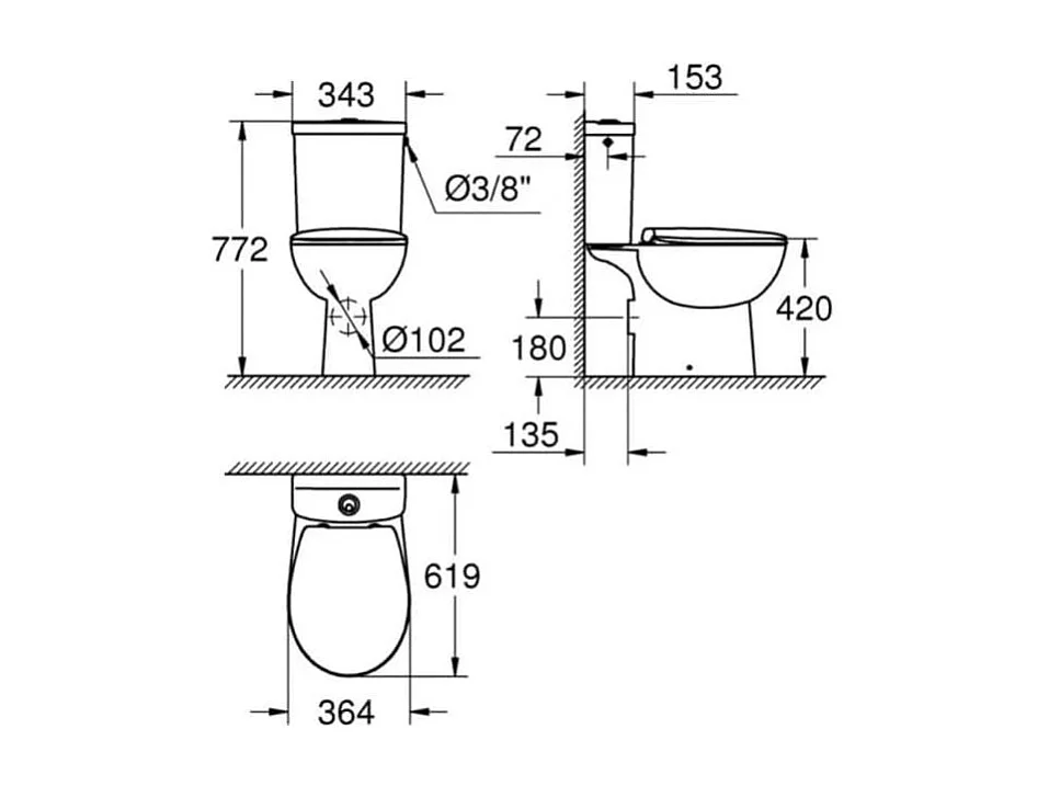 WC à poser sans bride GROHE Bau Ceramic avec abattant frein de chute declipsable + nettoyant Briochin