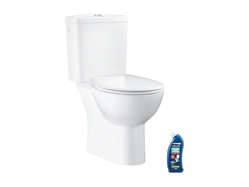 WC à poser sans bride GROHE Bau Ceramic avec abattant frein de chute declipsable + nettoyant Briochin