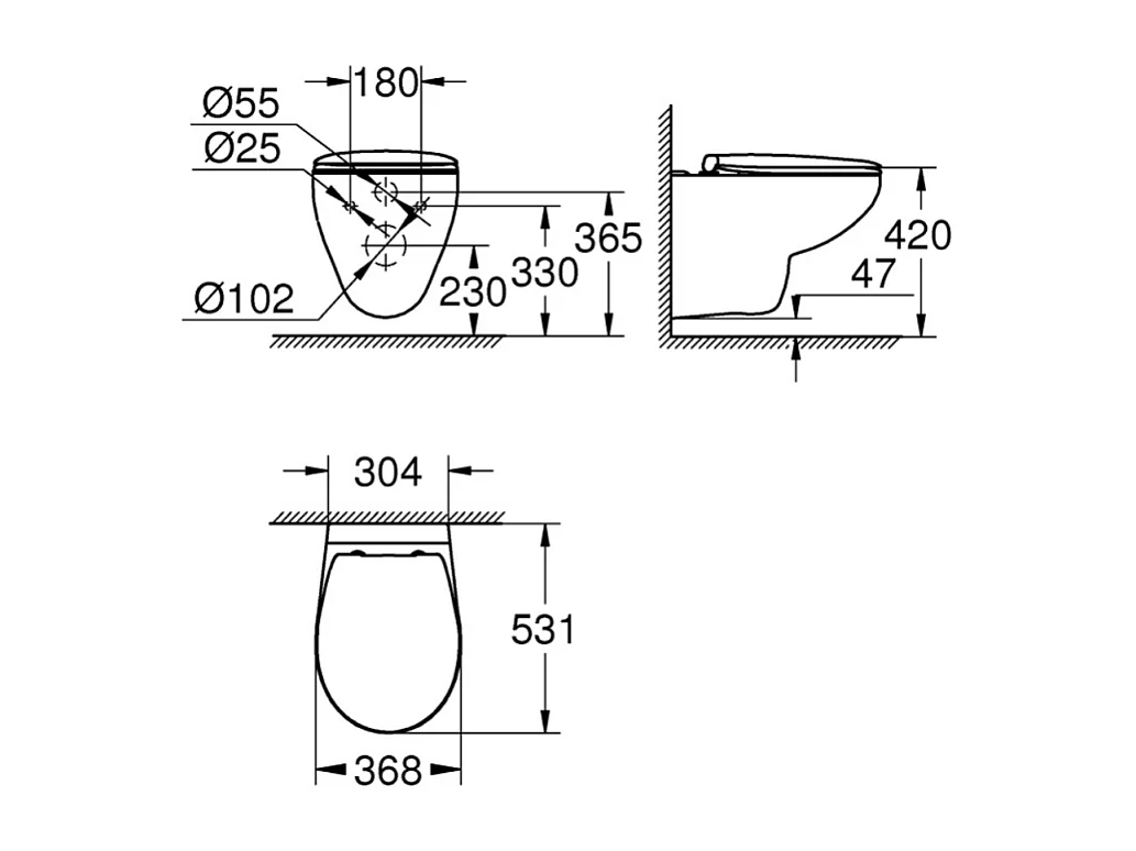GROHE WC suspendu sans bride Bau Ceramic avec abattant