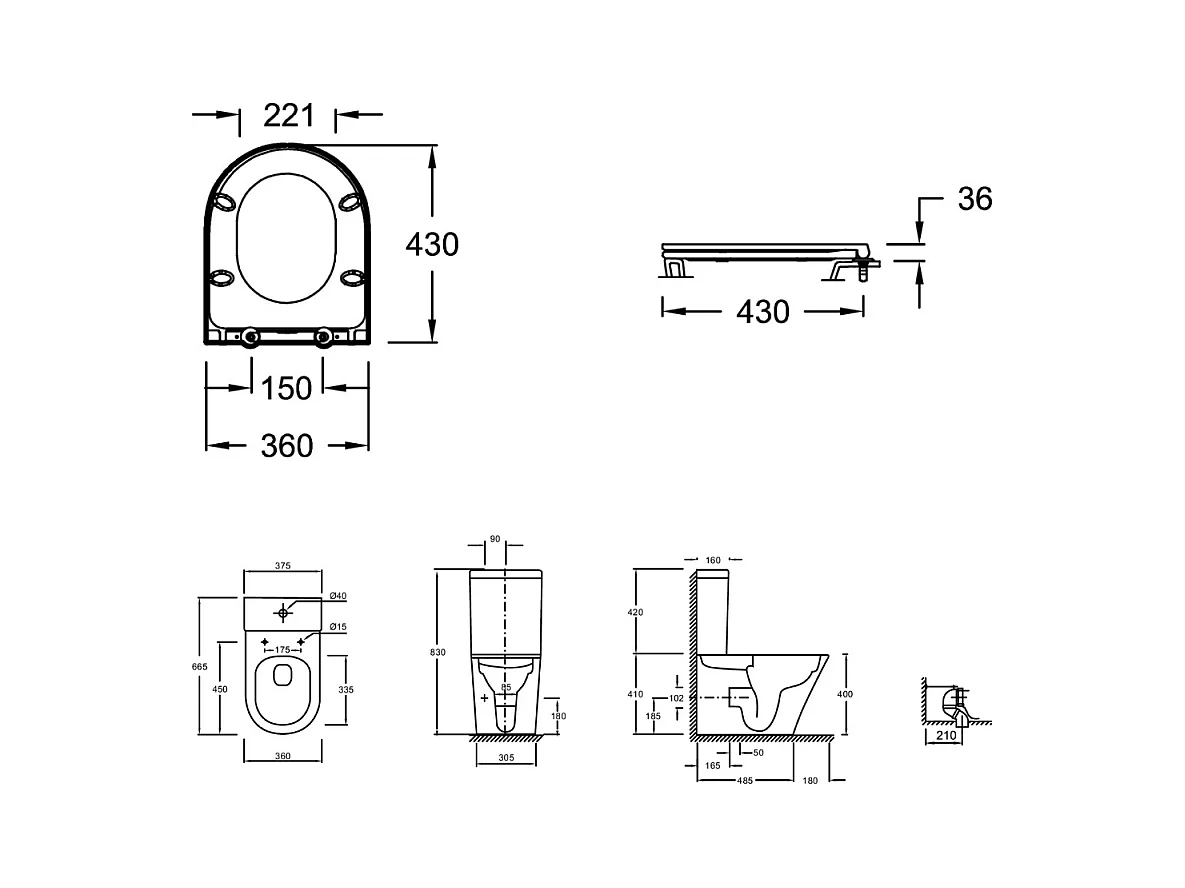 WC au sol sans bride JACOB DELAFON Rodin+ sortie vario avec abattant