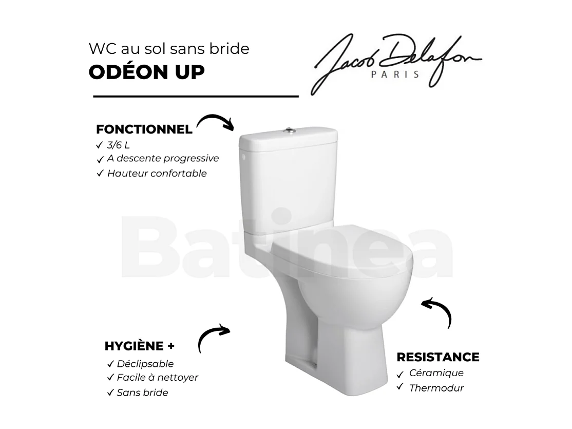 WC au sol sans bride JACOB DELAFON Odéon Up + abattant