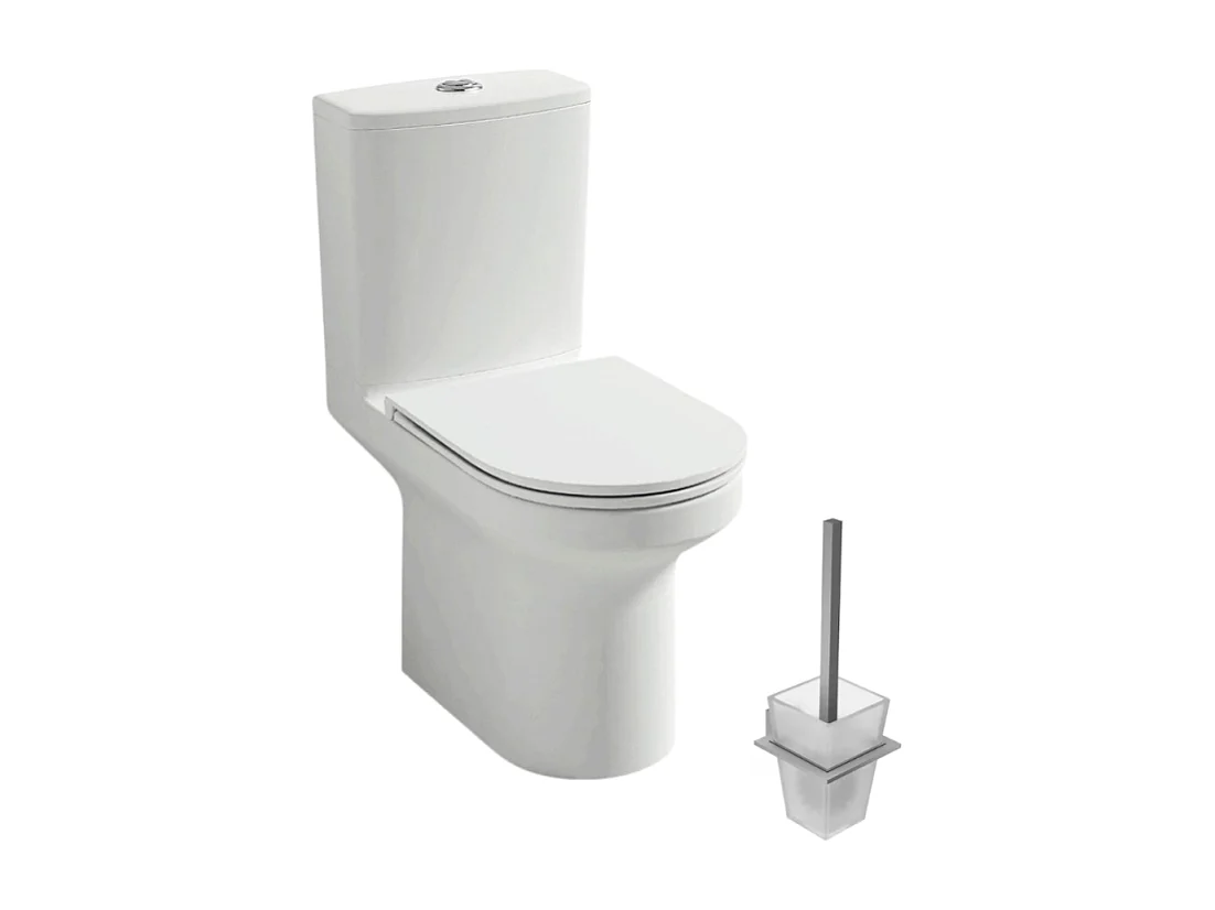 WC à poser sans bride sortie horizontale JACOB DELAFON Elite avec abattant frein de chute + Porte-balai moderne chromé