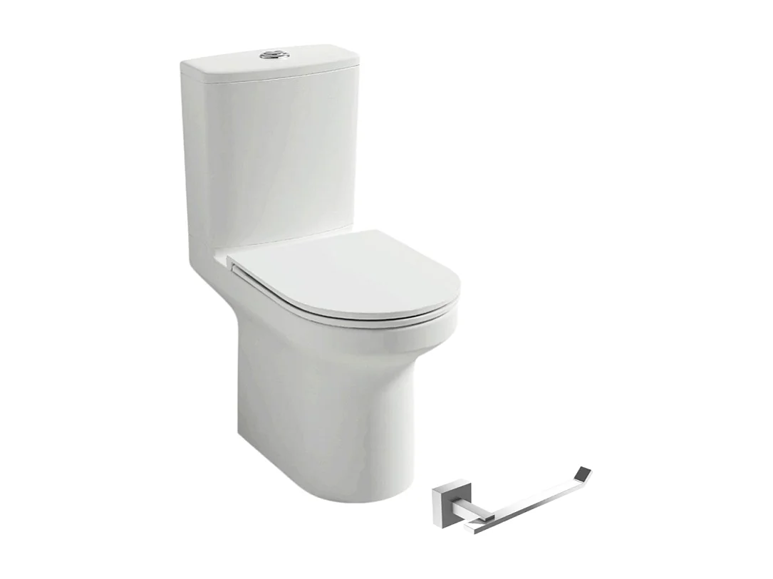 WC à poser sans bride sortie horizontale JACOB DELAFON Elite avec abattant frein de chute + Porte-rouleau Moderne Chromé