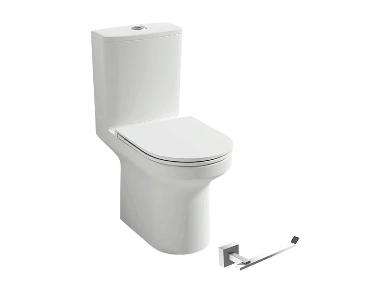 WC à poser sans bride sortie horizontale JACOB DELAFON Elite avec abattant frein de chute + Porte-rouleau Moderne Chromé