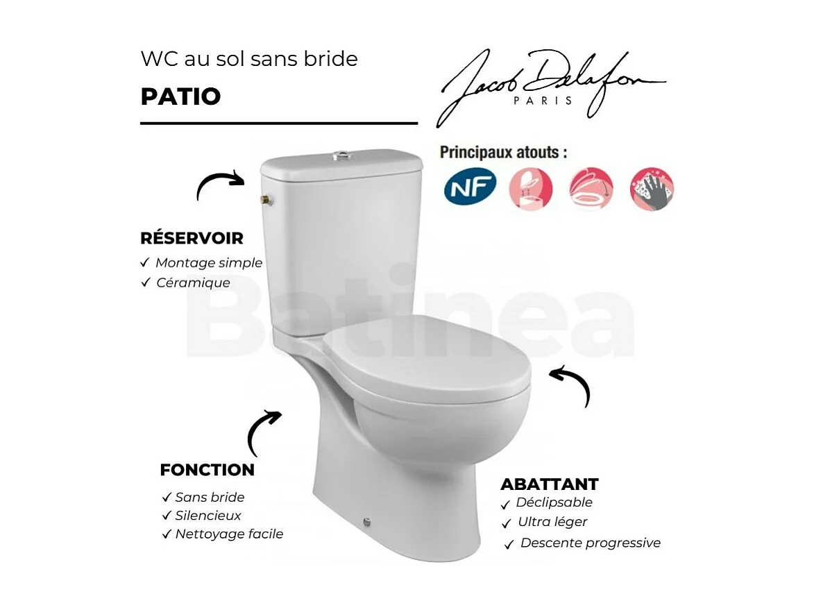 WC à poser sans bride JACOB DELAFON Patio + abattant