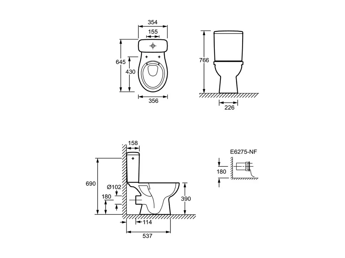 WC à poser sans bride sortie horizontale JACOB DELAFON Patio avec abattant frein de chute déclipsable