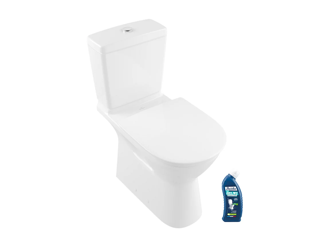 WC à poser sans bride surélevé sortie horizontale VILLEROY & BOCH O.novo avec abattant frein de chute + Nettoyant