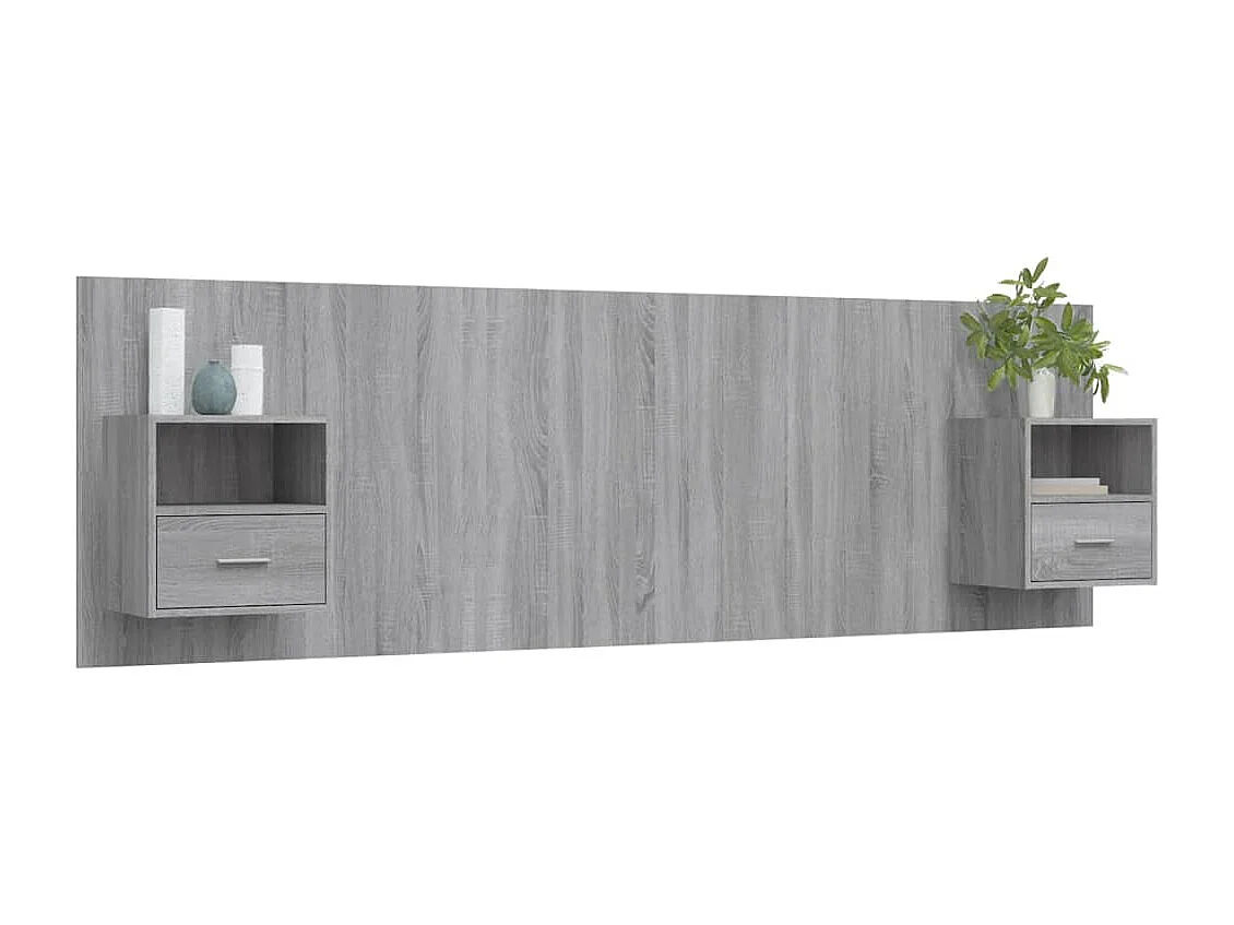 Cabecera gris Sonoma con gabinetes de madera de ingeniería