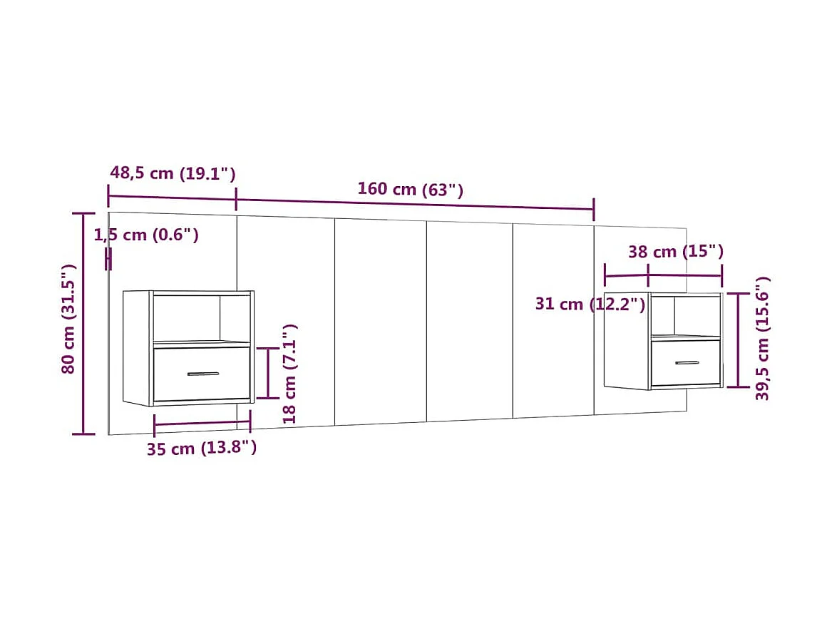 Sonoma Grey Kopfteil mit Schränken aus Holzwerkstoff