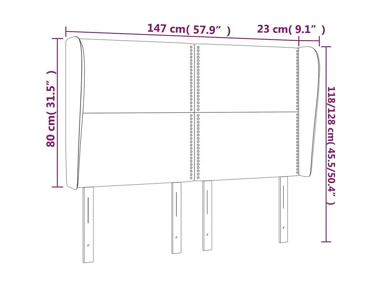 Cabeceira com orelhas Cinza escuro 147x23x118/128 cm Tecido